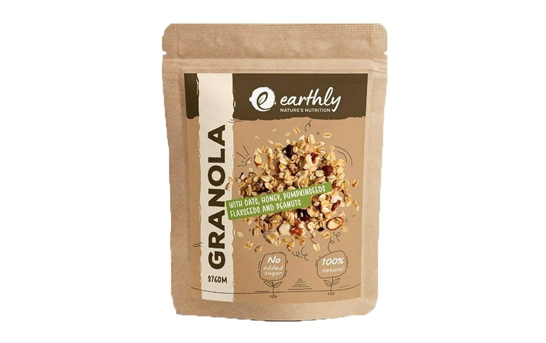 Earthly Granola With Oats, Honey, Pumpkin Seeds Flaxseeds and Peanuts   Pack  376 grams
